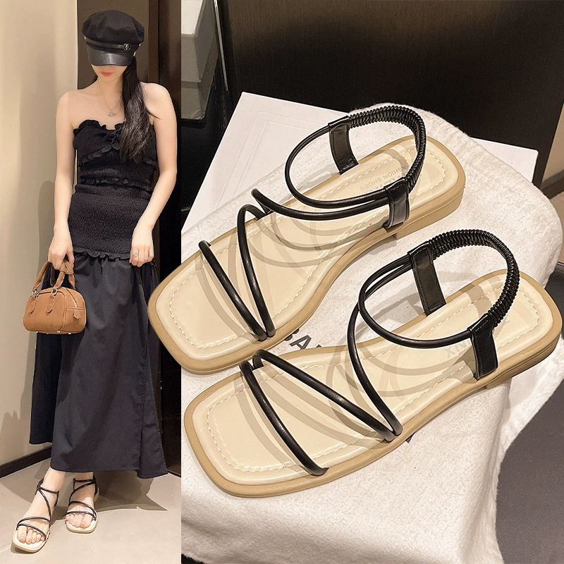 Женские сандалии в стиле феи 2025, новые летние студенческие модные популярные римские сандалии на плоской подошве с ремешками, трендовые туфли.