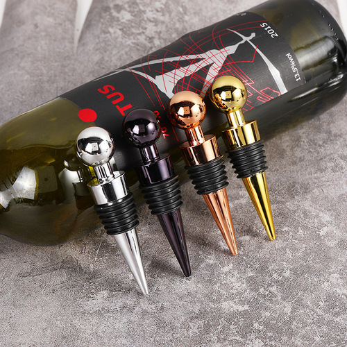 Alloy wine stopper with 6 silk silicone round head, wine bottle stopper, wine preservation, sealing, creative conical wine stopper, wine accessories