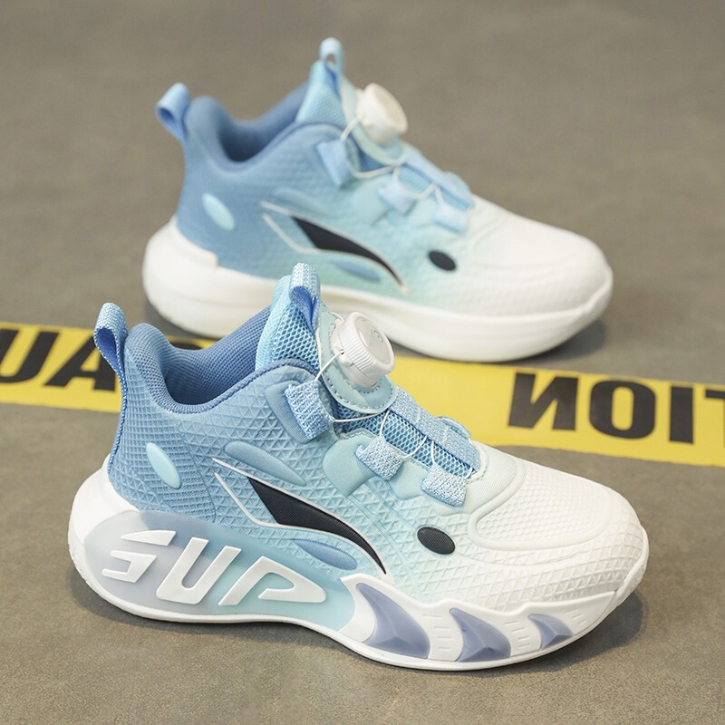 Children's Basketball Shoes, Medium and Large Kidsren's Boys' Button Running Shoes, Spring and Autum Mesh Breathable Soft-Soled Non-Slip Sports Shoes