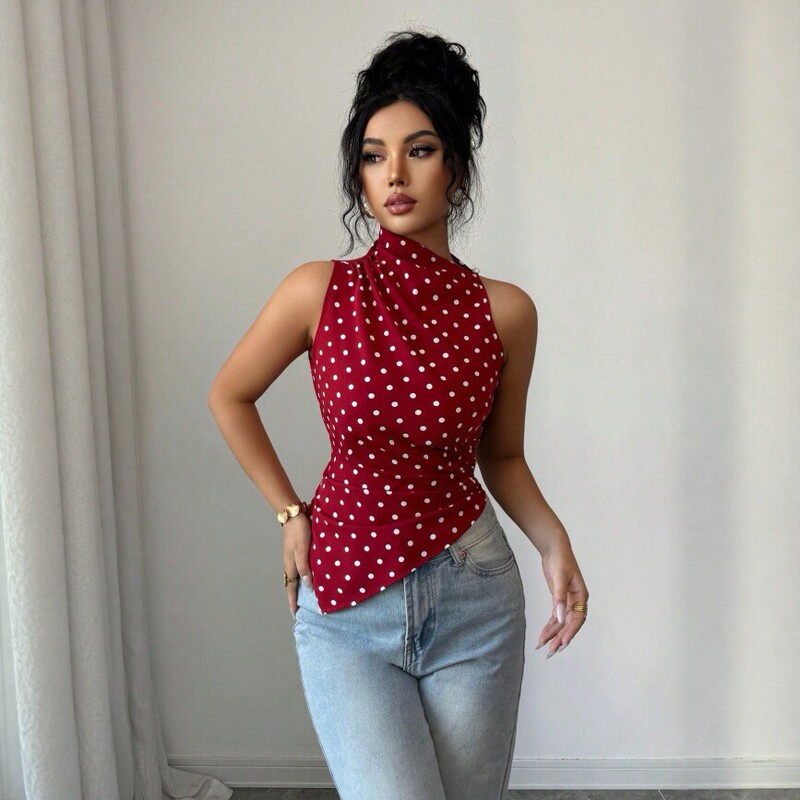 European and American Style Polka Dot Halter Neck Sleeveless Top for Women, Slim Fit, Sexy Fashion High-Neck Shirt European and American Style Polka Dot Halter Neck Sleeveless Top for Women, Slim Fit, Sexy Fashion High-Neck Shirt