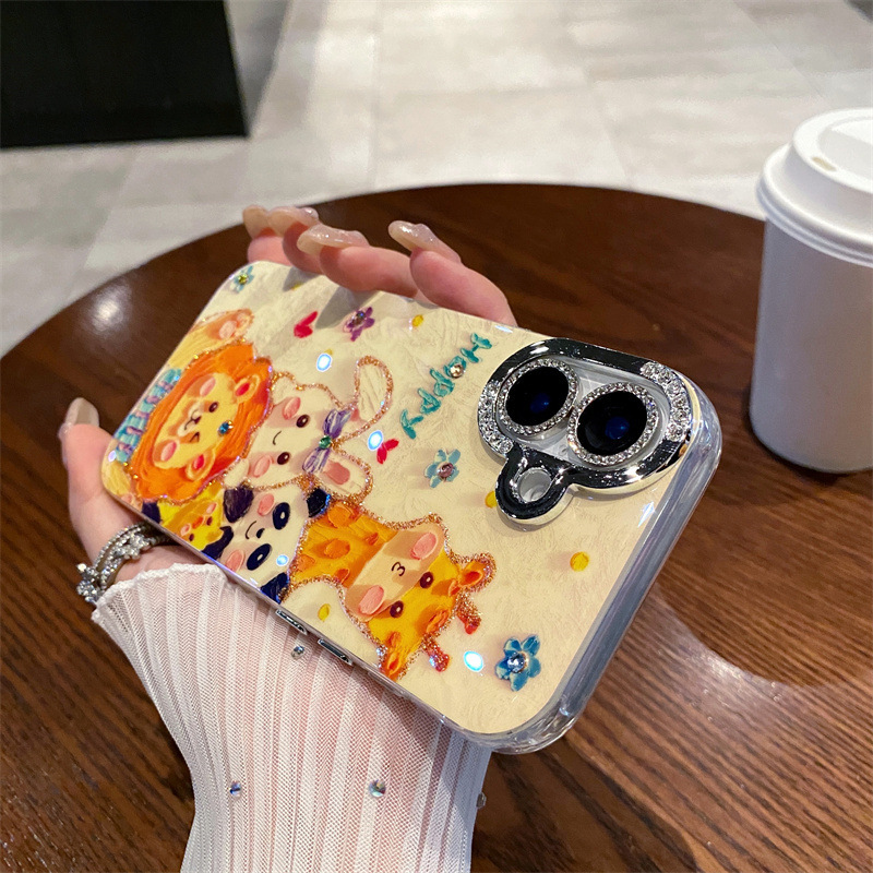 Ins Blu-ray point taladro animal de dibujos animados para iphone15/16ProMax funda para teléfono 13 Apple 14 pareja 16