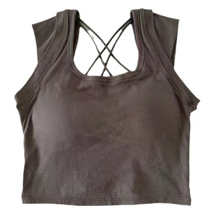 Camisole women's chest pad backless cross strap short inner and outer wear slimming sports yoga workout clothes summer