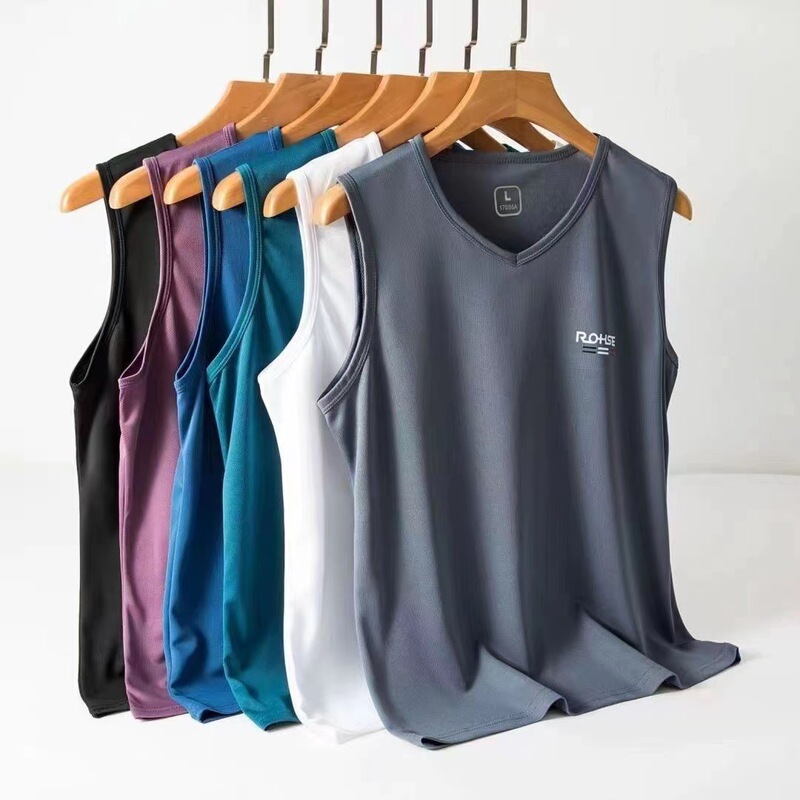 Amazon Dropshipping Men's Sports Vest Ice Silk Breathable Non-Stuffy Sweat-Free Running Sports Essential Manufacturer Wholesale