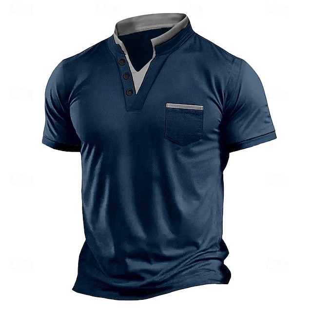 Foreign Trade Cross-Border American Summer Men's Large Size Casual T-Shirt Men's Stand-Up Collar Henry Short-Sleeved Casual Loose T-Shirt Men