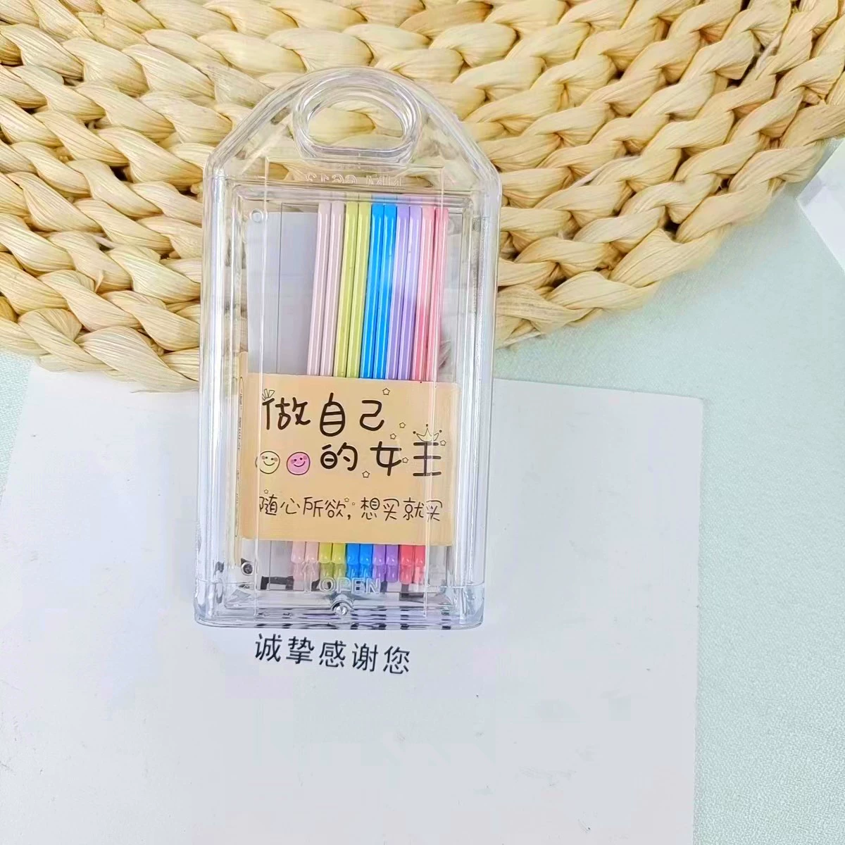 One-Word Hair Clip (Hyuna) — Stainless Steel Korean Candy Bangs Pin, 6 cm, Multi-Color Boxed Set