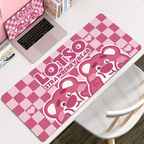 Cute Strawberry Bear Oversized Mouse Pad Girly Heart Study Office Dormitory Home Cartoon Desk Pad Keyboard Pad