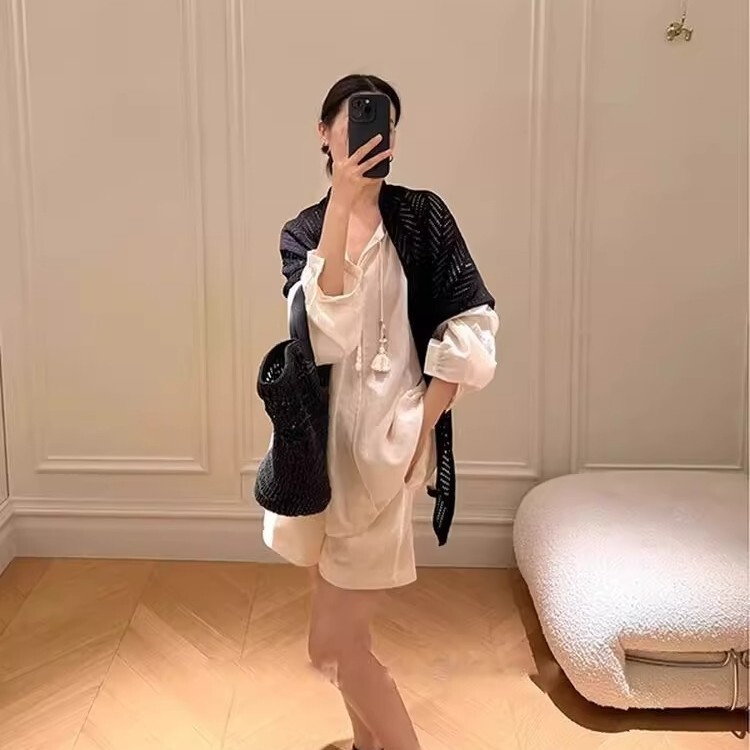 春夏季防晒韩代同款小众天丝亚麻针织衫外搭女披肩空调衫罩衫上衣|undefined