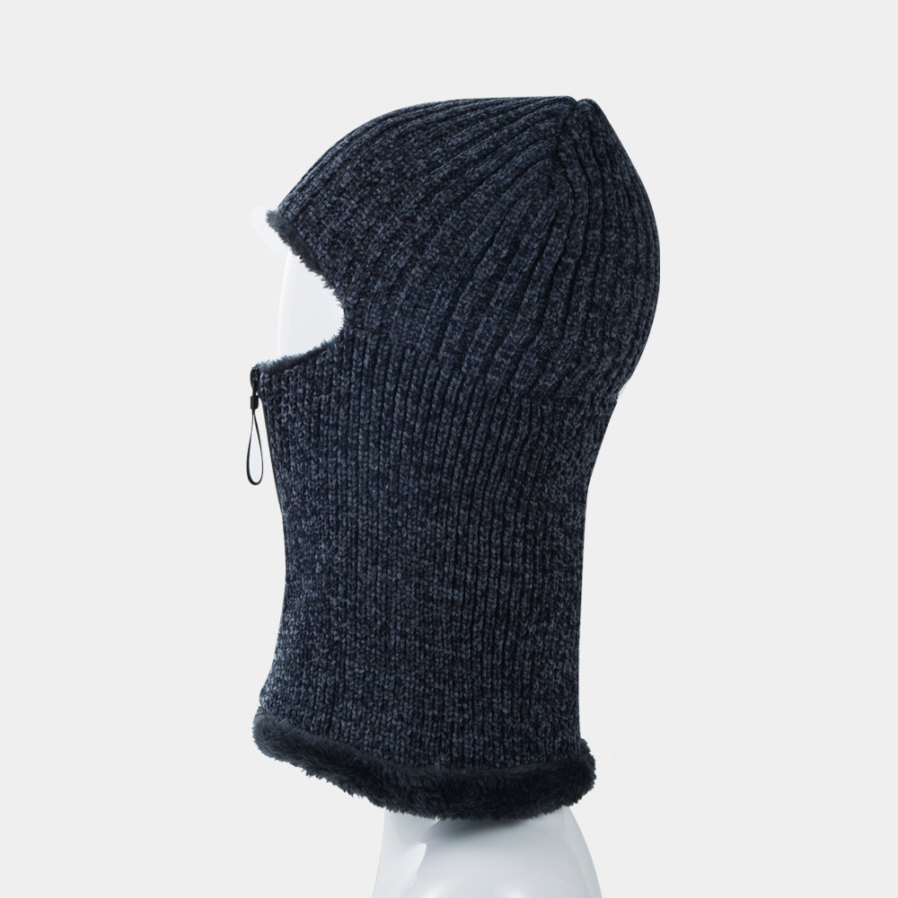 Men's Winter Plus Velvet Thick Warm Woolen Hat Bib Two-piece Outdoor Cold-proof Knitted Head Cap display picture 4