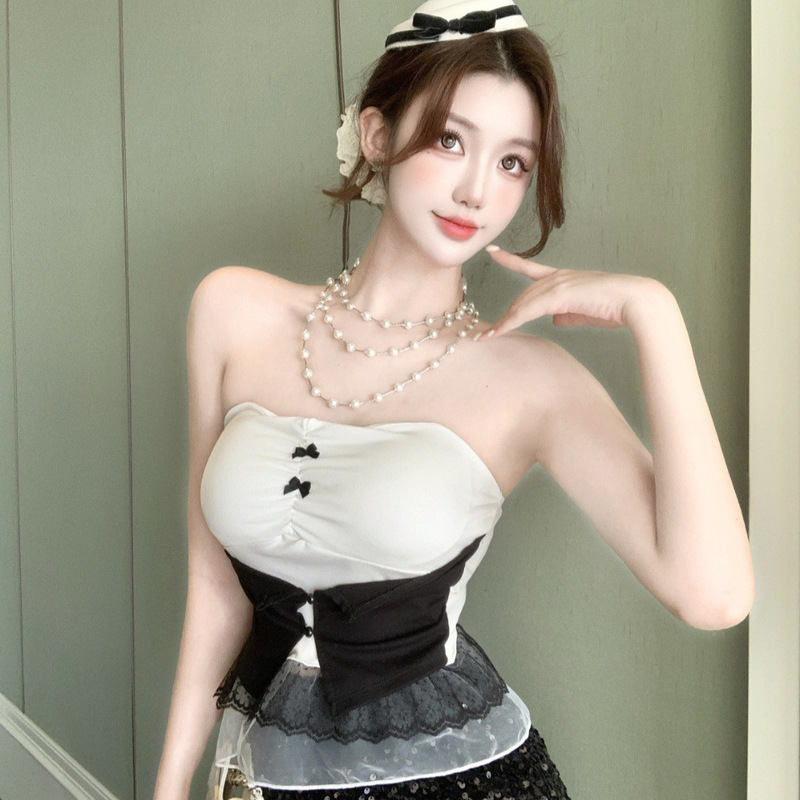 2920 # Summer New Style Sweet and Spicy Lace Hem Patchwork Tube Top Slim Fit Women's Top with Fixed Chest Pads 2920 # Summer New Style Sweet and Spicy Lace Hem Patchwork Tube Top Slim Fit Women's Top with Fixed Chest Pads