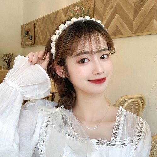 Korean style pearl headband, children's hairband, cute and elegant little fairy headdress, mesh streamer, solid color princess hair accessory