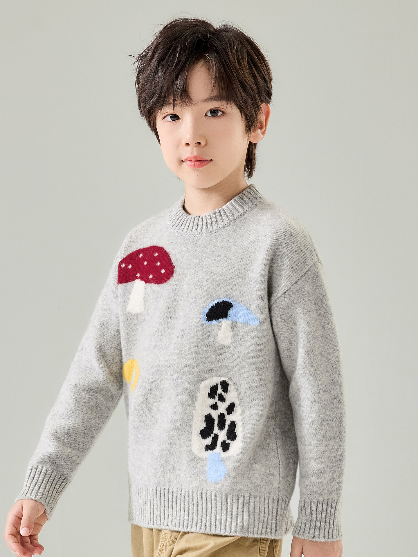 Autumn and winter children's thick jacquard wool sweater, loose-fitting base sweater for boys and girls, baby pullover round neck knit base layer