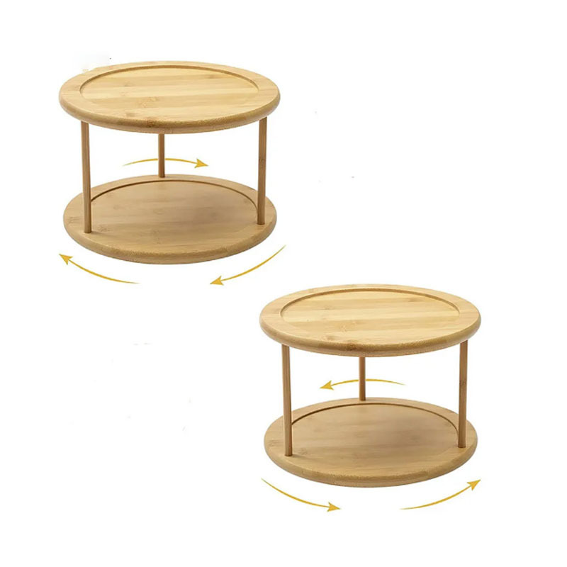 Amazon Bamboo Storage Rack Kitchen Spice Jar Rack Double-Layer Rotatable Cosmetic Debris Organizer Rack