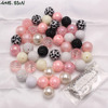 50 20mm beef pink+leopard print sewing acrylic big beads DIY mixed color mixed skewers bead combination