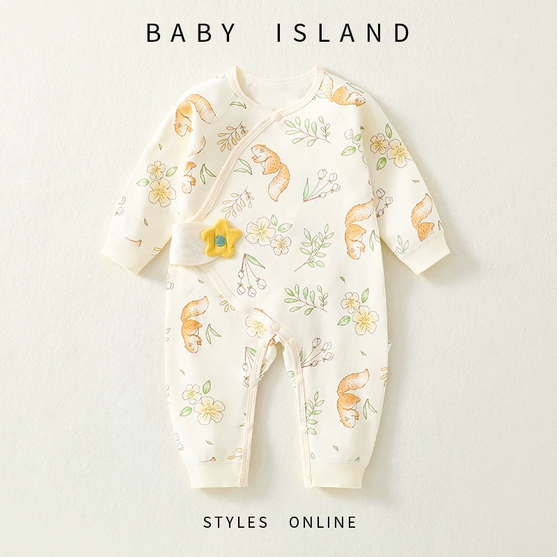 Детский комбинезон, детский халат из чистого хлопка, весенне-осенняя детская одежда категории А, четырехсезонный костюм монаха без костей для новорожденных.