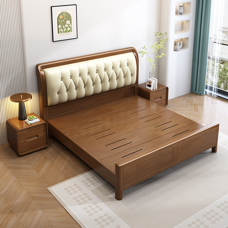 Factory Direct Sales Brand Nordic Solid Wood Bed Simple European Economical Light Luxury Modern Simple European Style Rubber Wood High-End Master Bedroom