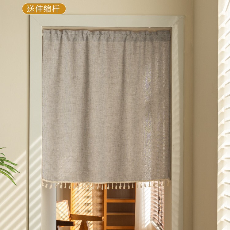 Japanese-Style Door Curtain Cotton and Linen Household Double-Sided Short Curtain Partition Curtain No-Drill Rod Curtain Kitchen Curtain Shade Curtain