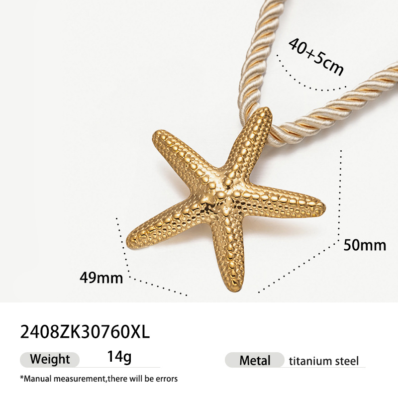 Taena collar de estrella de mar de acero inoxidable europeo y americano apilado para llevar estrella de mar de alta calidad collar de acero de titanio de cuerda gruesa joyería explosiva transfronteriza image 12