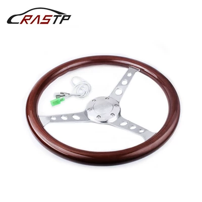 Car Modification Parts Solid Wood Steering Wheel 15 Inches 380mm 6-Hole Peach Wood Vintage Car Steering Wheel Dropshipping (Steering wheel) - complete-set-with-speakers