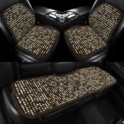 Summer Bodhi Car Cushion Summer Wooden Beads Breathable Cool Mat Car Mat Single Piece Square Mat Three-piece Universal Cushion (Cool pad) - beige-white-single-waist-support