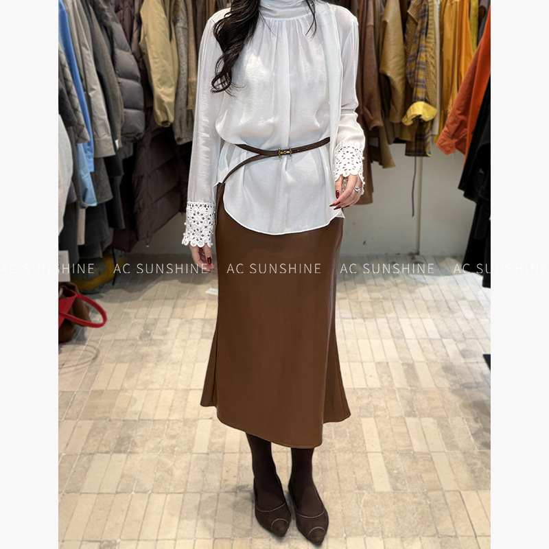 [No Returns or Exchanges] Rayon Blend Hollow-Out Embroidery Beaded High-Intellectual Style Ribbon Shirt Women's Top 19512