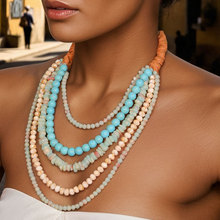 古特原创新款波西米亚风多层手工串珠天然石绿松石项链