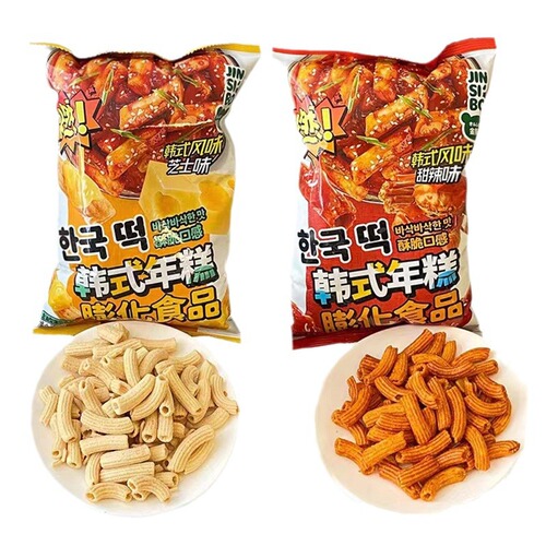 Ginsorp Korean-style Rice Cake Strips Puffed Snack Cheese Sweet & Spicy Flavor 68g Casserole Potato Sticks Internet Famous Leisure Snack