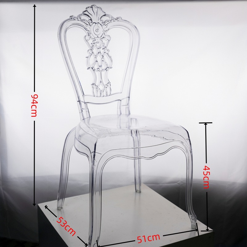 Silla acrílica de comercio exterior, silla transparente de palacio, silla con respaldo, mesa y silla simples, silla para banquete de hotel, auditorio, boda