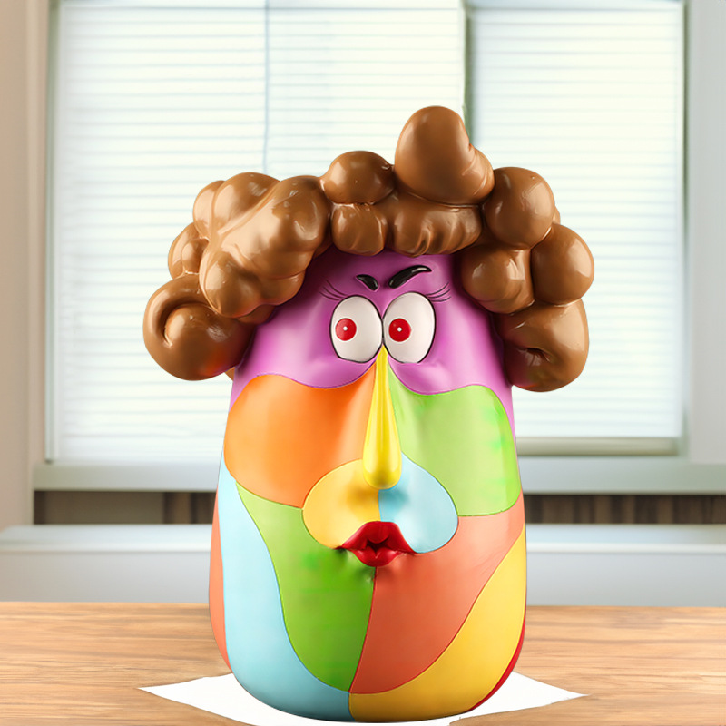 Nordic Colorful Cartoon Curly Hair Girl Home Desktop Garden Resin Art Succulent Flower Pot Ornament Holiday Gift