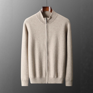 Autumn and Winter New Men's Cashmere Sweater Stand Collar Loose Zipper Cardigan Middle-Aged Business Casual Thickeneded Warm Jacket