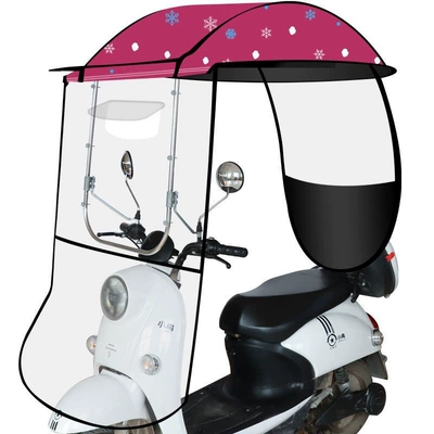 Elektromobil üçün ön şüşə çətiri (günlük) rain cover, small canopy - stainless-steel-reinforced-edge-model-rain-curtain-rose-red-snow-dance-with-rearview-mirrordirect-installation