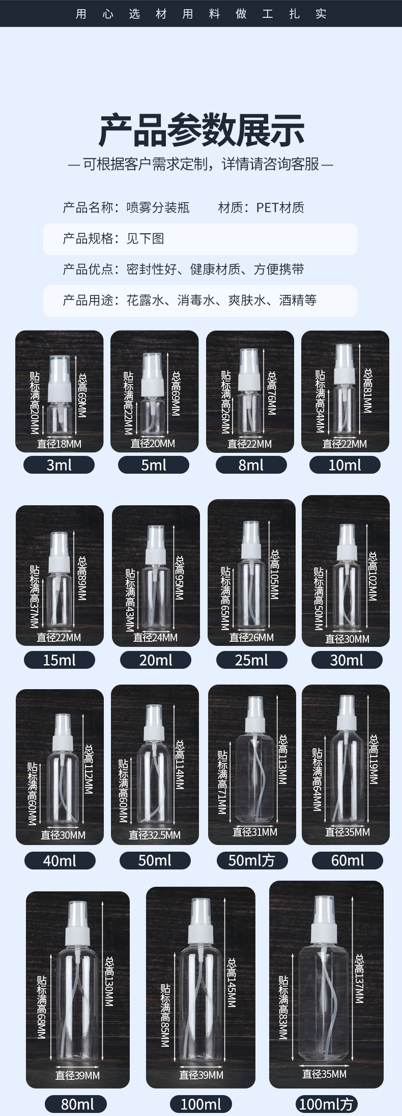 Wholesale In Stock 30ml 50ml 100ml Clear Plastic Spray Bottles Alcohol Perfume Press Spray Refill Bottles