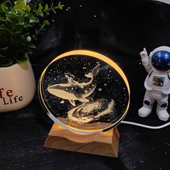山海经圆形星空宇宙银河礼物3d立体激光内雕水晶球发光小夜灯摆件