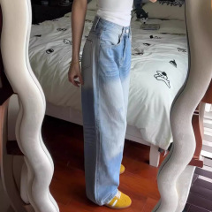 美式宽松垂感阔腿牛仔裤女复古高腰显瘦新款2024春秋高街拖地裤子