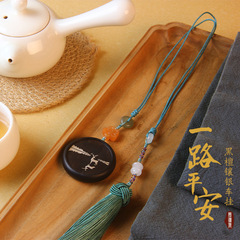 黑檀木鑲銀鹿鹿平安掛件紫光檀鑲嵌小鹿國風圓牌汽車掛飾吊墜批發