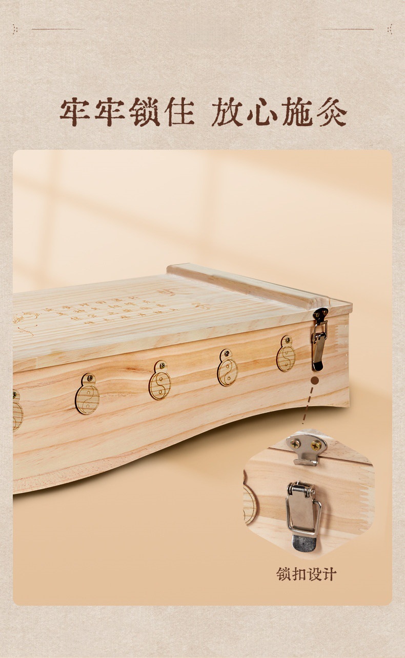 Du Mai Moxibustion Box Large Pine Wood Back Device with 162 Moxa Cones and 500g Moxa Wool for Governor Vessel Warming specifications