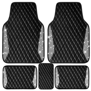 Shiny Leather Car Floor Mat with Rhinestones and Crystals, Universal Non-Slip Waterproof Mat for Women, Rhinestone Car Anti-Slip Mat