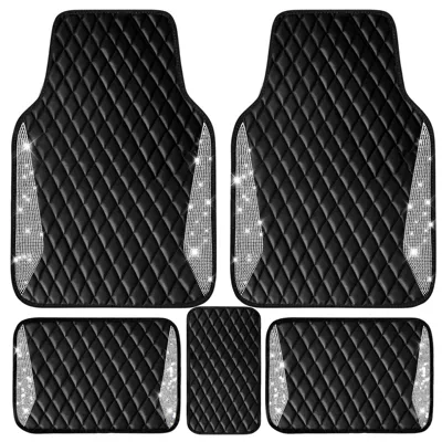 Shiny Leather Car Floor Mat with Rhinestones and Crystals, Universal Non-Slip Waterproof Mat for Women, Rhinestone Car Anti-Slip Mat