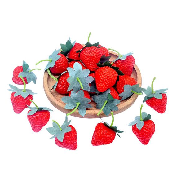 Realistic plastic strawberry with accessories