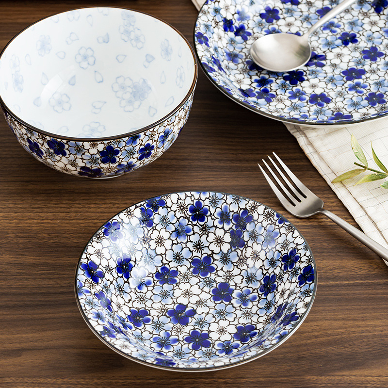 日本進口 青藍花霞餐具 日式釉下彩陶瓷碗缽 小花碗家用盤子