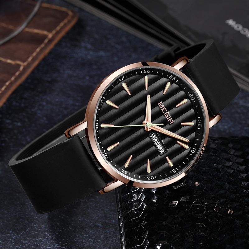 Orologio al quarzo ultrasottile da uomo impermeabile – fosforescente, doppio calendario, visualizzazione settimanale (41,5 mm, nero, resistente all'acqua fino a 30 m)_voghion.com