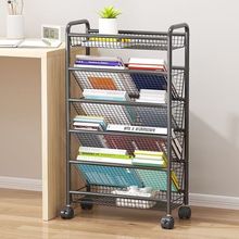 收纳架简易桌边可移动书架铁艺落地多层小推车置物架靠墙文件架子