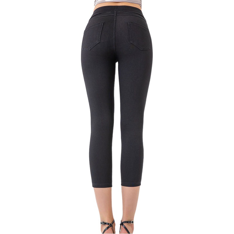 2024 primavera y verano nuevo yoga Denim pantalones recortados cintura alta apretada de las mujeres que adelgaza el vientre elástico alto que contrae fitness pantalones Casuales