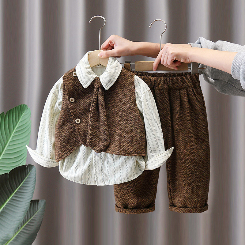7753 nuevo traje de primavera para niños de estilo británico chaleco para niños camisa vestido de tres piezas ropa de bebé