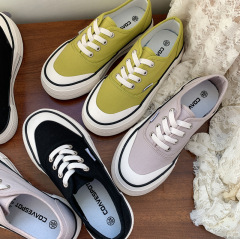 2023年夏季新款厚底帆布鞋女鞋學生紫色百搭日系低幫包頭滑板鞋女