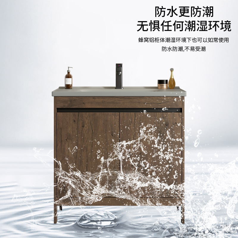Espacio aluminio color nogal gabinete de baño combinación de lavabo baño integrado cerámica lavabo transfronterizo mesa de lavado piscina