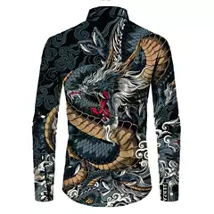 Elastic Bamboo Fiber 2025 Cross-Border New Dragon 3D Printed Spring/Summer Men's Long Sleeve Floral Shirt Fashion Casual