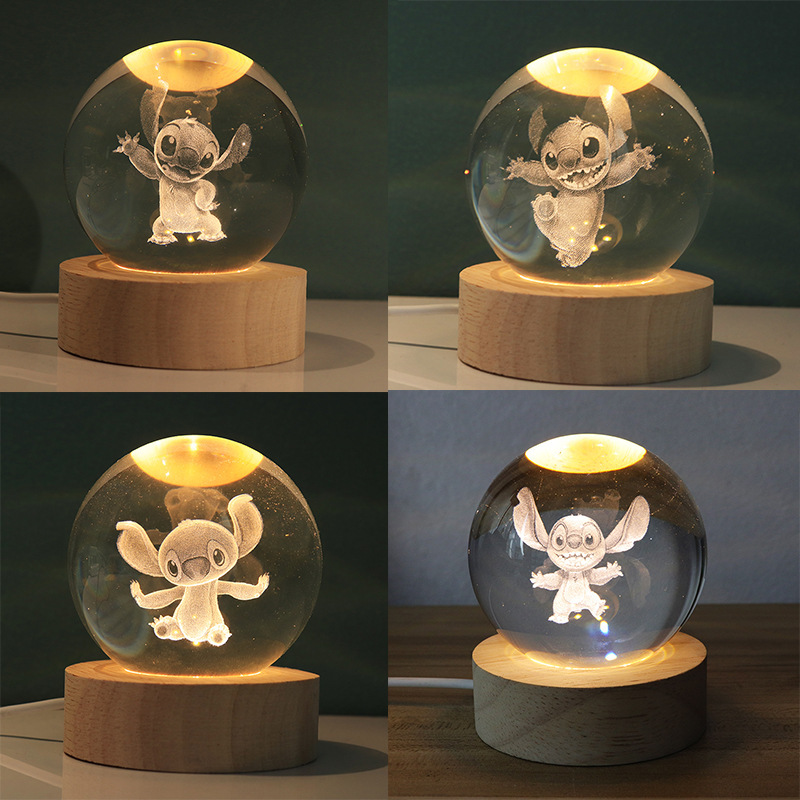 安琪外贸批发卡通水晶球发光3D内雕小夜灯桌面摆件创意礼品史迪仔|undefined