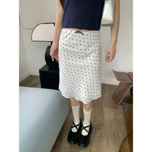Xiaoxian Ni Zi White Skirt for Women 2025 New Summer A-Line Polka Dot High Waist Slimming Look Elegant Hip-Hugging Skirt