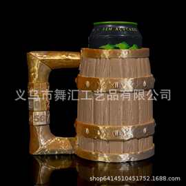 跨境爆款木桶造型密码锁啤酒杯 复古工业风创意储物酒具