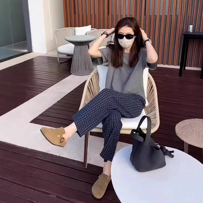 Autumn and Winter Thickened Fleece Maternity Nine-Point Straight-Leg Plaid Pants, Thin Maternity Pants with Belly Support, High-Waisted Maternity Pants for Summer